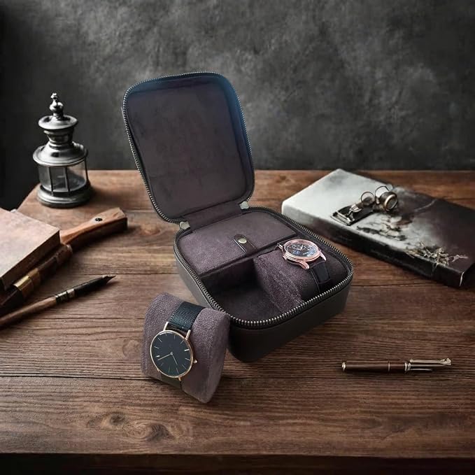 Watch Travel Case for Men, Genuine Leather Watch Case Travel Jewelry Case Vintage Travel Watch Box Handmaded Leather Watch Holder Cufflinks Box for Home Storage,Travel and Display - Image 7
