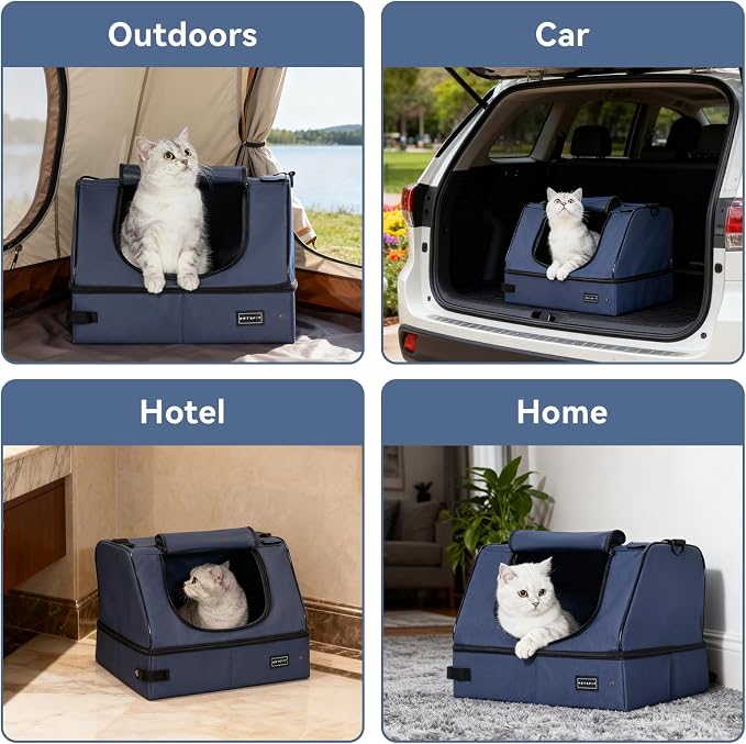 PETSFIT Portable Travel Cat Litter Box with Lid – Collapsible, Leak-Proof & Washable 2-Layer Lining, Sturdy Support Frame, for Hotel/Car/Camping, Cat Travel Essentials for Kitty/Medium Cats Light Blue - Image 6