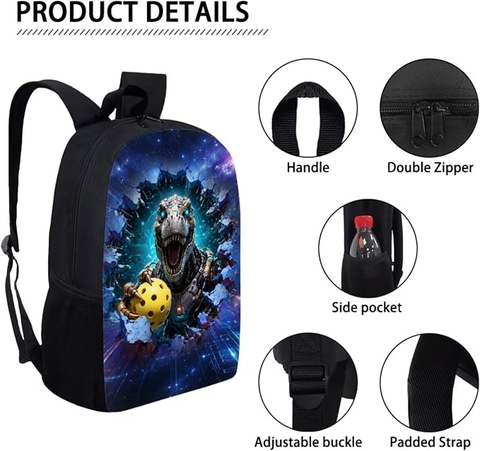 Forchrinse Kids Dinosaur Backpack Boys Pickleball School Backpack with Lunch Box Pencil Case 3 in 1 Set Boys Bookbag Elementary School Bags - Image 7