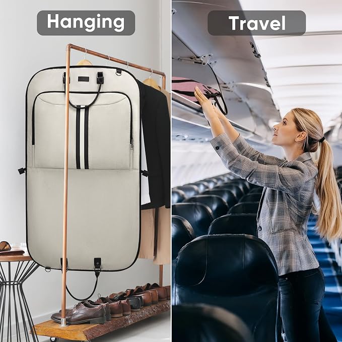 BALEINE Travel Garment Bag, Travel Suit Bag for Men, Water Resistant Carry on Garment Bag for Hanging Clothes, Garment Duffel Bag for Travel Business (Beige, 42") - Image 7