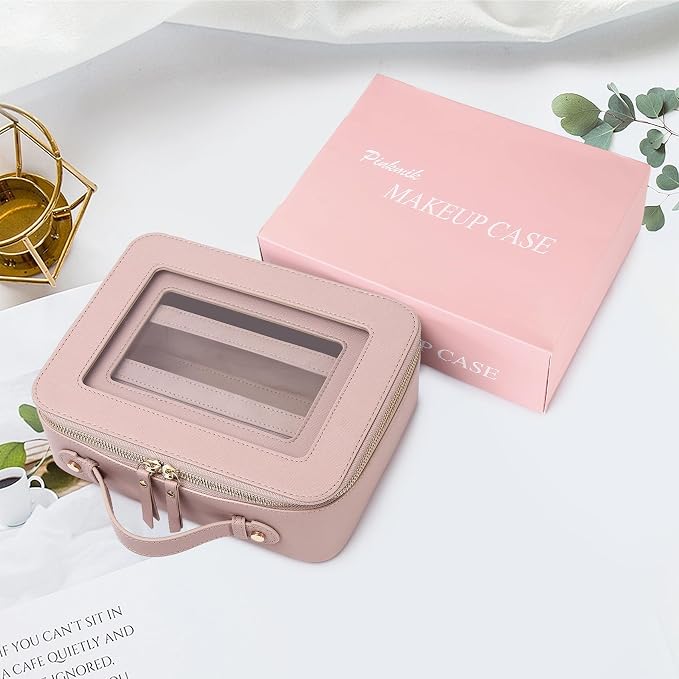 Pinkmik Clear Makeup Bag with Brush Bag 3pcs Waterproof Travel Case for Cosmetics and Toiletries Women's Makeup Organizer with Zipper (Pink, L+M+SLIM) - Image 6