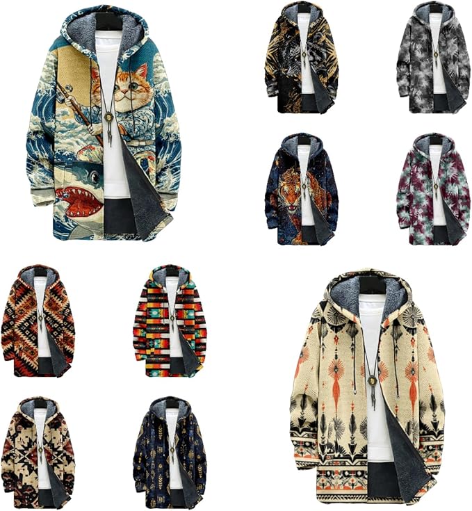 Full Zip Hoodies for Men Long Fleece Lined Knitted Hoodies with Pockets Fashion Coat Warm Cardigan for 2024