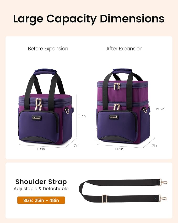 LOVEVOOK Insulated Lunch Bag For Women,Large Double Deck Adult Lunch Box,Teacher Lunch Tote Bag With Cup Holder,Leakproof Cooler Bag With Adjustable Shoulder Strap For Work Picnic Beach,Larger 15L - Image 7