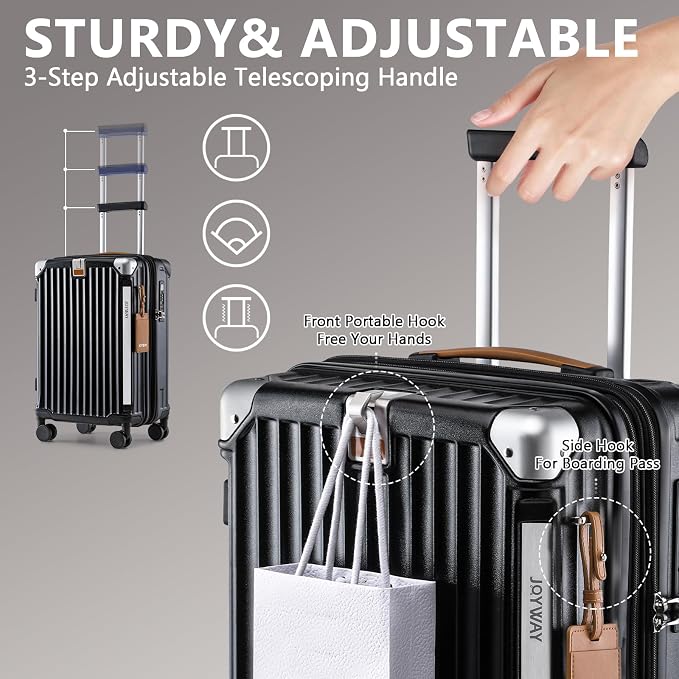 Joyway 20in Carry On Luggage with Cup Holder and USB Port, 25% Expandable Capacity, Smart Suitcase with Anti Slip Wheels and Backpack, Perfect for Men and Women 3 Piece Set Black - Image 7