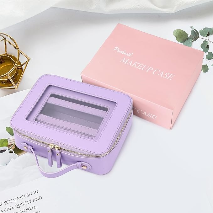 Pinkmik Clear Makeup Bag with Brush Bag 3pcs Waterproof Travel Case for Cosmetics and Toiletries Women's Makeup Organizer with Zipper (X/Purple, L+M+SLIM) - Image 7