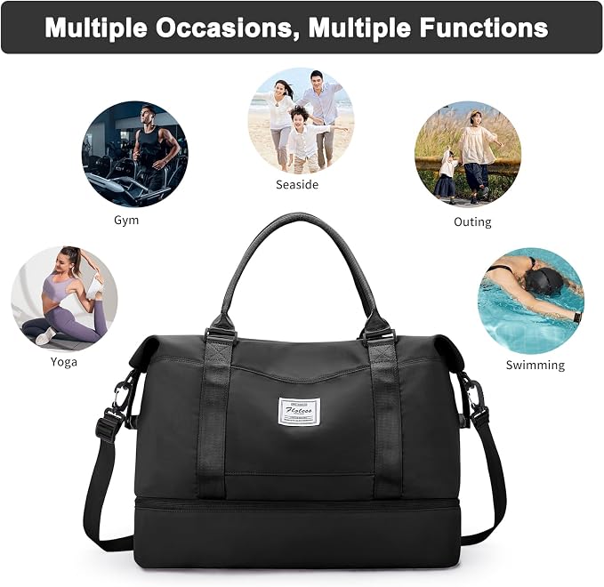 Travel Duffel Bag, Carry On Overnight Weekender Bags for Women | Travel Bag with Wet Pocket & Trolley Sleeve, For Spirit Airlines 18x14x8 Personal Item Bag - Image 8