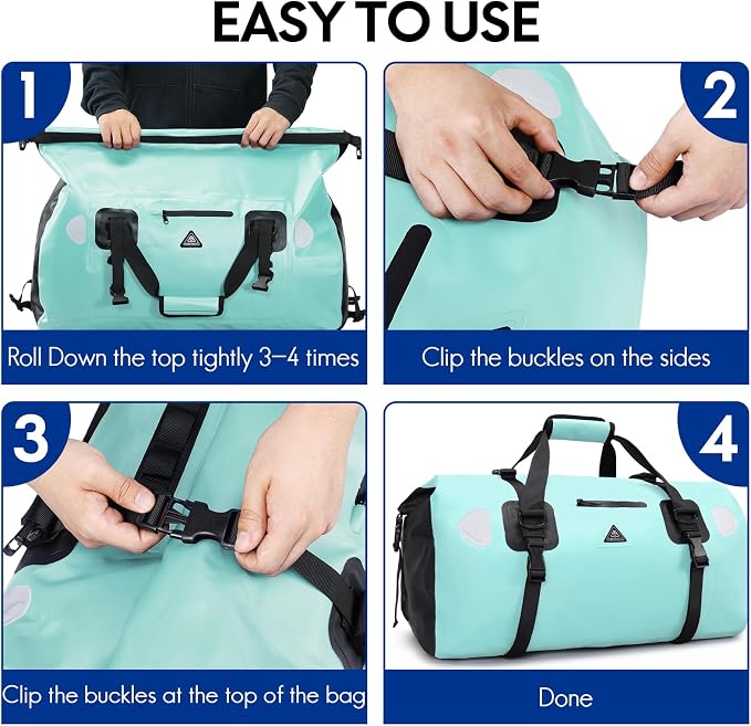 Haimont Waterproof Duffel Bag Roll-top Dry Duffel Bag with Quick-fixed Straps for Motorcycling, Rafting, Boating, SUP, Kayaking, Travel, 50L/70L - Image 8