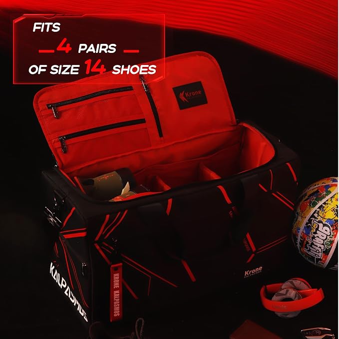 Sneaker Bag for Travel/Sneakerhead gift, A Multi-functional Travel Duffel Bag with 3 Adjustable Dividers, & Shoulder Strap,Made of Nylon, Krone Kalpasmos Signature Edition, Future Red - Image 7