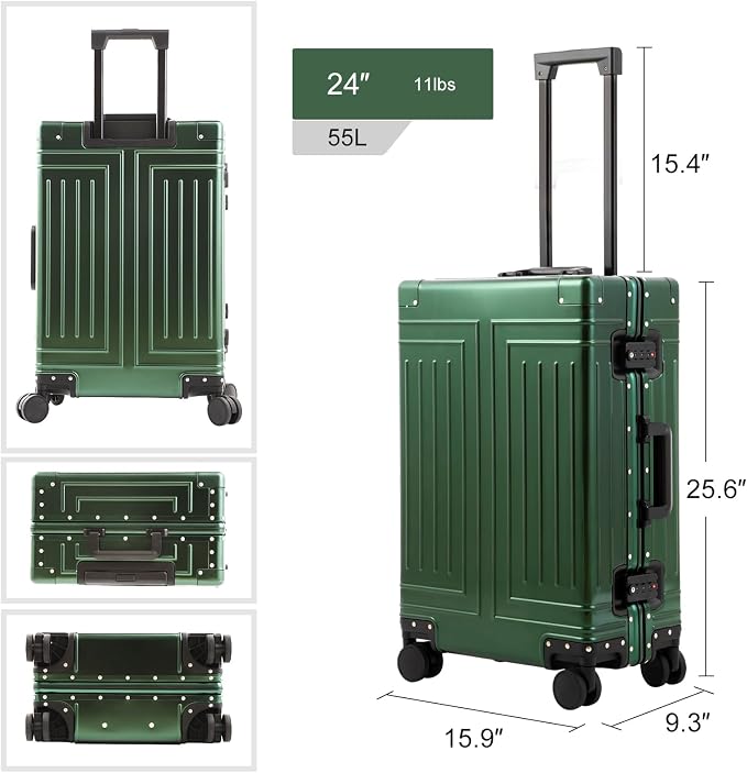 All Aluminum Magnesium 24inch Luggage,Cut from Whole Aluminum Sheet,(3rd Generation Metal zipperless suitcase ) (green, 24inch) - Image 6