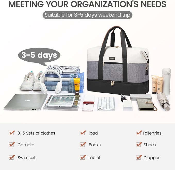 LOVEVOOK Weekender Bag for Women, Large Duffle Bag for Travel with 2 Packing Cubes, Carry on Overnight Bag with Shoe Compartment, Mom Hospital Bags for Labor and Delivery - Image 9