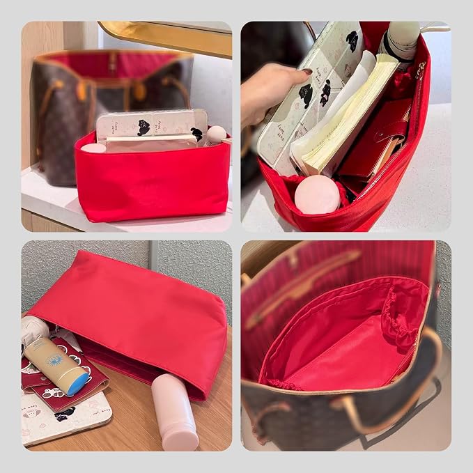 Soft Nylon Purse Organizer Insert for Lv Neverfull MM Tote Bag, Waterproof Lightweight Luxury Neverfull MM Organizer Red, Handbags Divider Inner Shaper with Cup Holder & Zipper Pocket - Image 9