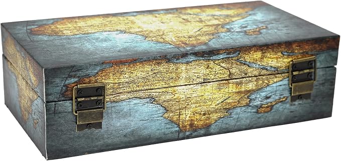Jolitac Wood Storage Box Set of 3, Vintage Decorative Nesting Boxes Wooden Treasure Storage Crates With Latch, Home Decor Rustic Antique Boxes With Lid for Photos, Jewelry, Cash (Rectangle- Map) - Image 9