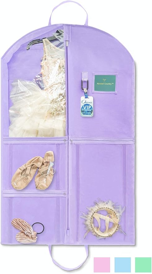 Waterproof Hanging Garment Bag 40 inch Clothes Bag with Gusset, 5 Pockets & Side Zip for Dance Costumes, Sports, Skating, Theatre, Beauty Pageants & More by Kendall Country, Lavender Purple - Image 7