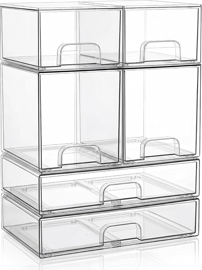 Clear Stackable Storage Drawers: Baby Bottle Storage Organizer, Acrylic Bottles Station Organizer Container for Countertop, Vanity, Bathroom, Cabinet Organization - 6 Pack - Image 9
