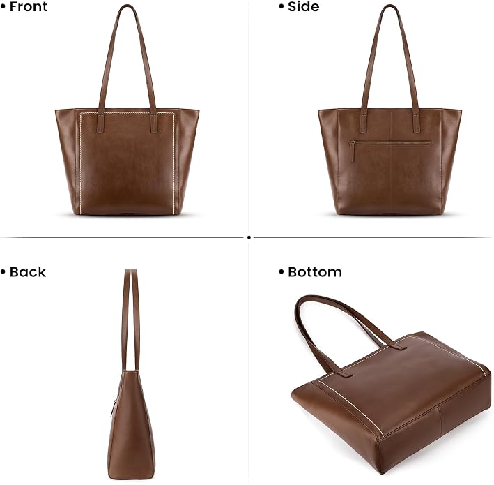 befen Vintage Genuine Leather Work Tote Bag for Women Large Tote Bag with Zipper Leather Purse and Handbags with Compartment - Image 9