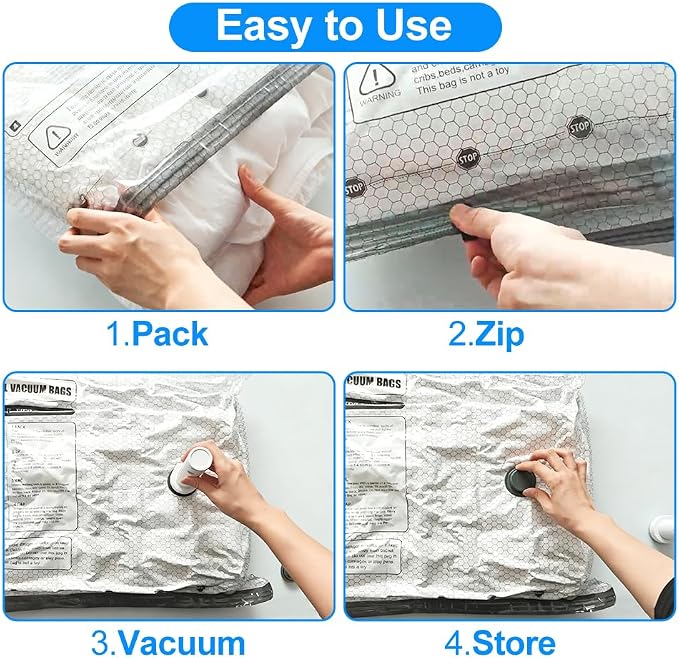 Vacuum Seal Bags 12-Pack with Wireless Pump, 4 Large/4 Medium/4 Sizes, Reusable Storage for Clothes Travel, Luggage & Suitcases, Portable Space Saver - Image 6
