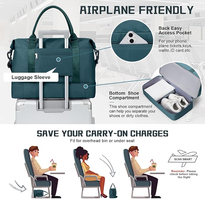 Travel Duffel Bag with Shoes Compartment,Weekender Bags for Women Travel | Overnight Carry-On Bag with Toiletry Bag & Wet Pocket & Trolley Sleeve,Extra Large - Image 7