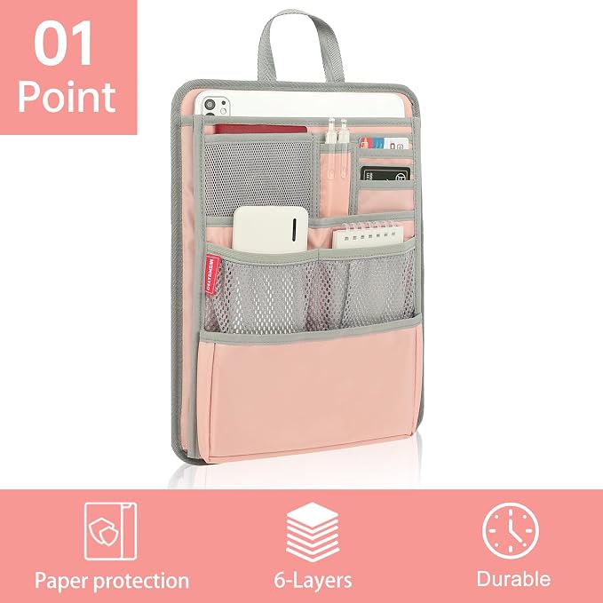 Stiff Backpack Insert Organizer for Men Women Bag In Bag,Water-repellent Nylon 13.7''x10.2''x2''-Pink - Image 8
