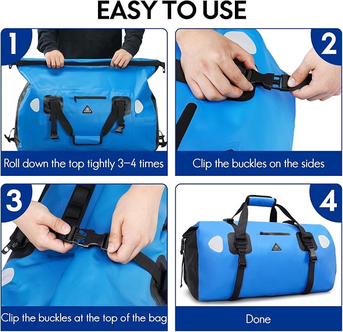Haimont Waterproof Duffel Bag Roll-top Dry Duffel Bag with Quick-fixed Straps for Motorcycling, Rafting, Boating, SUP, Kayaking, Travel, 50L/70L - Image 8