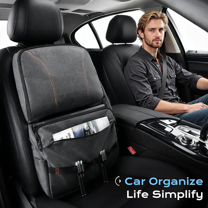 Coverado Backseat Car Organizer 2 Packs, Heavy-Duty Durable Dual-Way Use Car Back Seat Organizer Waterproof with Multi Pockets, Zipper Closure Design, Protect Valuables from Spills, Keeps Car Tidy - Image 8