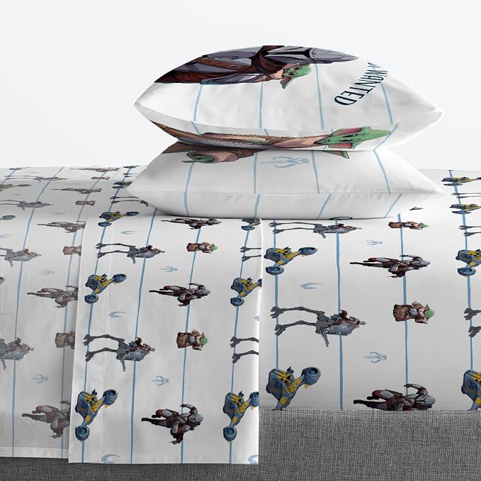 Jay Franco Kids Sheet Set with Fitted, Flat Sheets & Pillow Cover - Ultra-Soft Bedding with Pillowcase for Room Decor, White - Star Wars Mandalorian, 4 Piece Full - Image 6