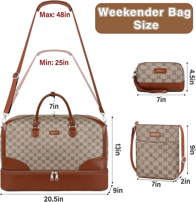 ITIEZY Weekender Overnight Bag for Women - Large Travel Duffel Bag with Shoe Compartment, Gym Duffel Bag Hospital Bag Carry On Tote Bags for Airplanes with Crossbody Bag Toiletry Bag 3Pcs Set - Image 8