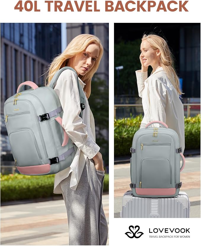 LOVEVOOK 50L Travel Backpack for Women Flight Approved, Carry on Backpack for Airplanes, TSA Personal Item Travel Bag, Waterproof 18 Inch Laptop Backpack, Business Weekender Overnight Daypack, 4Pcs - Image 9