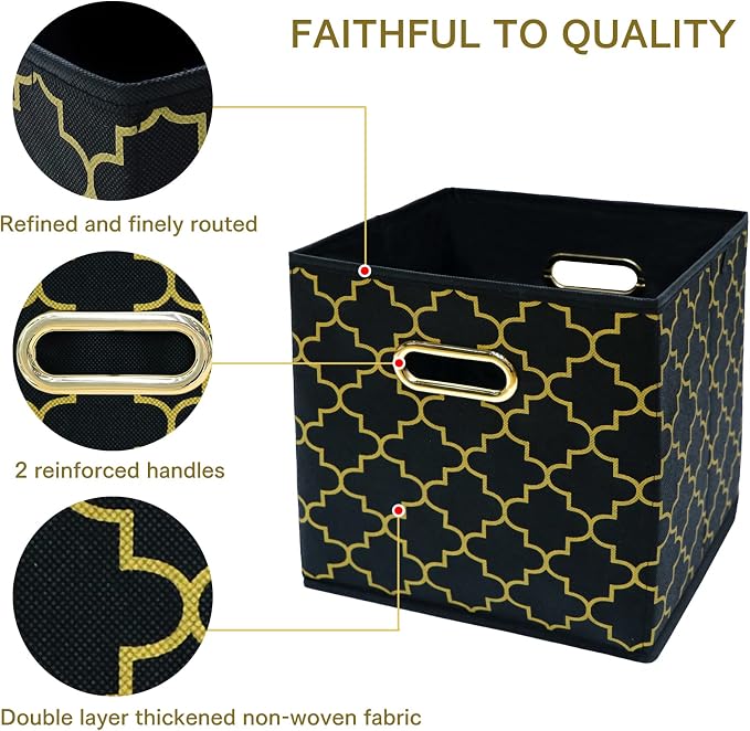 Fabric Cloth Storage Bins,Fabric Cube Organizer with Dual Handles Foldable Cube Storage Baskets for Home Bedroom Storage,Set of 3,(Black Gold) - Image 7