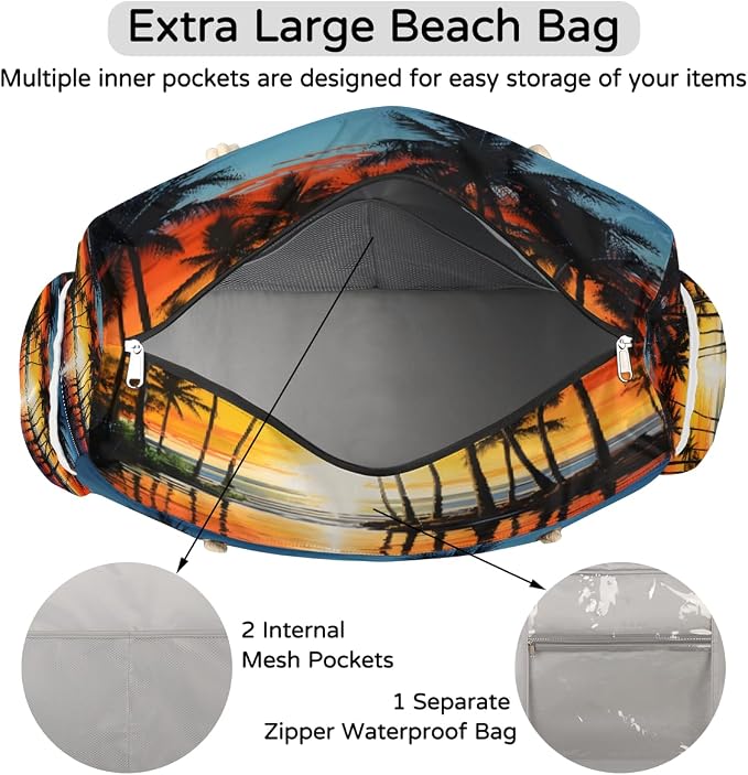 Large Beach Bag with Zipper Beach Bags for Women Water Resistant Swim Pool Bag - Image 7