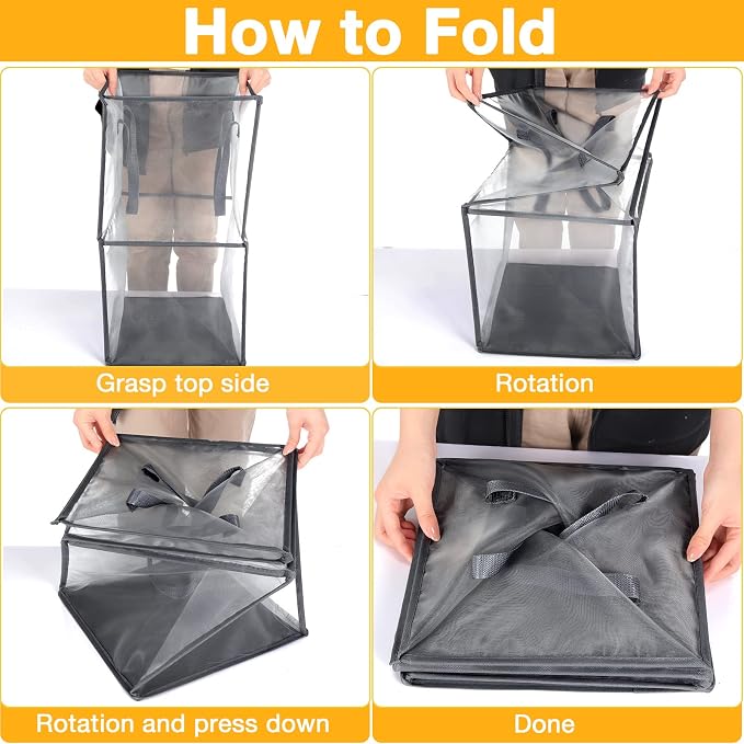 Zopeal 3 Pack Popup Laundry Hamper 13 Inch Collapsible Laundry Baskets with Handles Mesh Clothes Baskets Portable Foldable Clothes Hamper Square Bin for Washing (Grey,Double-layer) - Image 7