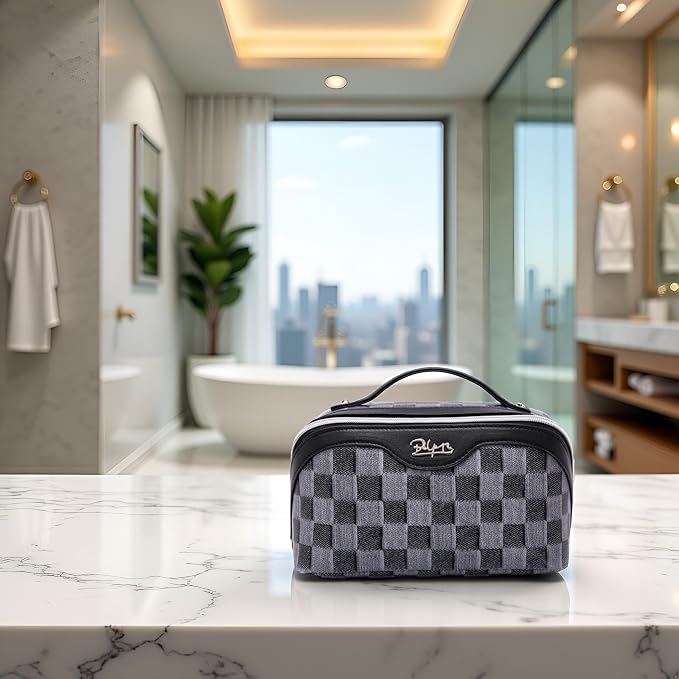 BOYATU Travel Makeup Bag for Women: Large Cosmetic Bag Set of 3 - PU Leather Make up Bag with Compartments - Compact Waterproof Toiletry Bag with Divider & Handle (D-2-Black) - Image 8