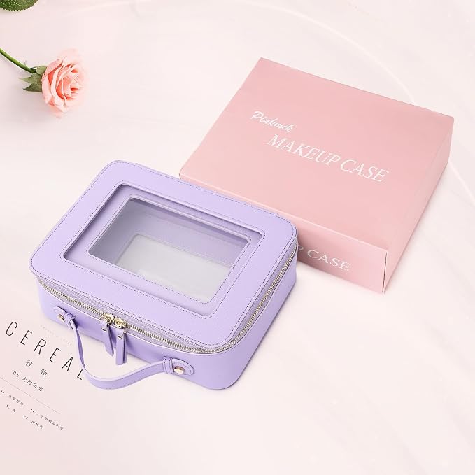 Pinkmik Clear Makeup Bag for Women Waterproof Travel Cosmetics and Toiletries Case Portable Makeup Oaganizer Bag Clear Car Bag with Zipper (X/Purple, M+L) - Image 7