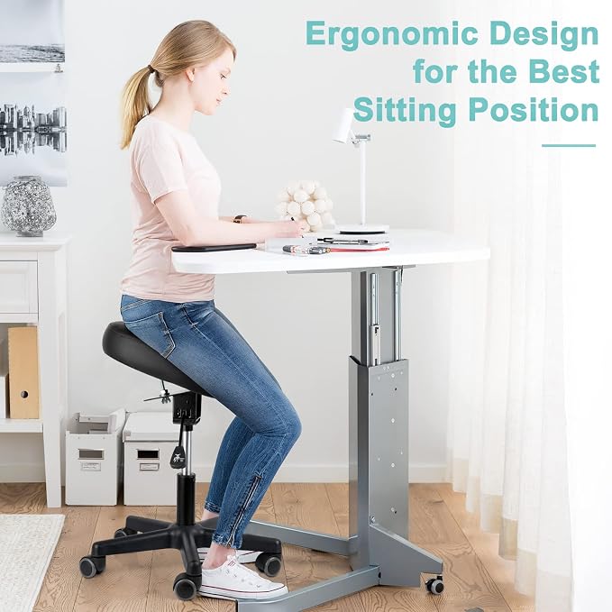 Lilithye Footrest Stool Under Desk Adjustable Height and Tilt Angle Footrest Ottoman Ergonomic Foot Stool with Wheels 360° Rolling for Home Office (New Black) - Image 6