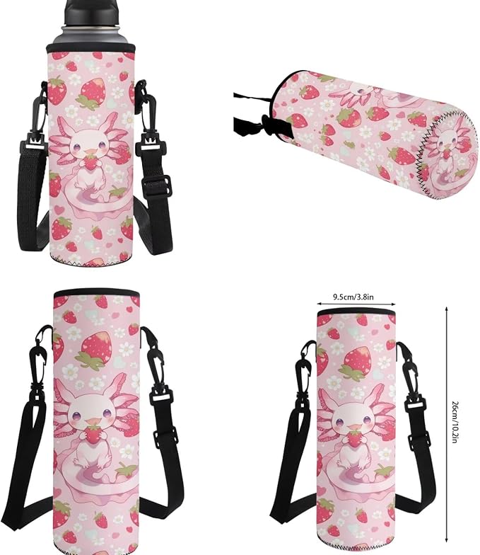 Axolotl Backpack with Lunch Box for Girls 6-8/5-7 Strawberry Bookbag Set 4 in 1 Elementary School Back Pack Lunch Bag Pencil Case Water Bottle Holder Kids Preschool/Kindergarten Book Bags - Image 7