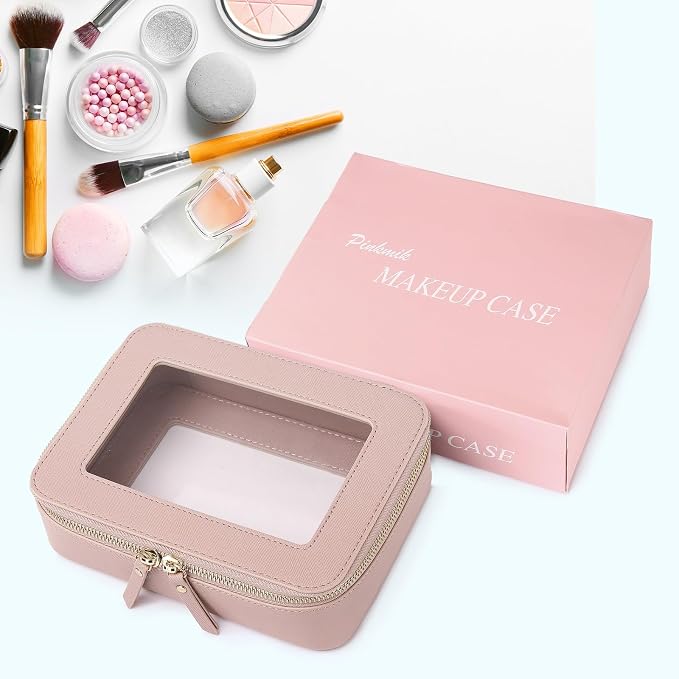 Pinkmik Clear Makeup Bag for Women Waterproof Travel Cosmetics and Toiletries Case Portable Makeup Oaganizer Bag Clear Car Bag with Zipper (Pink, M) - Image 8
