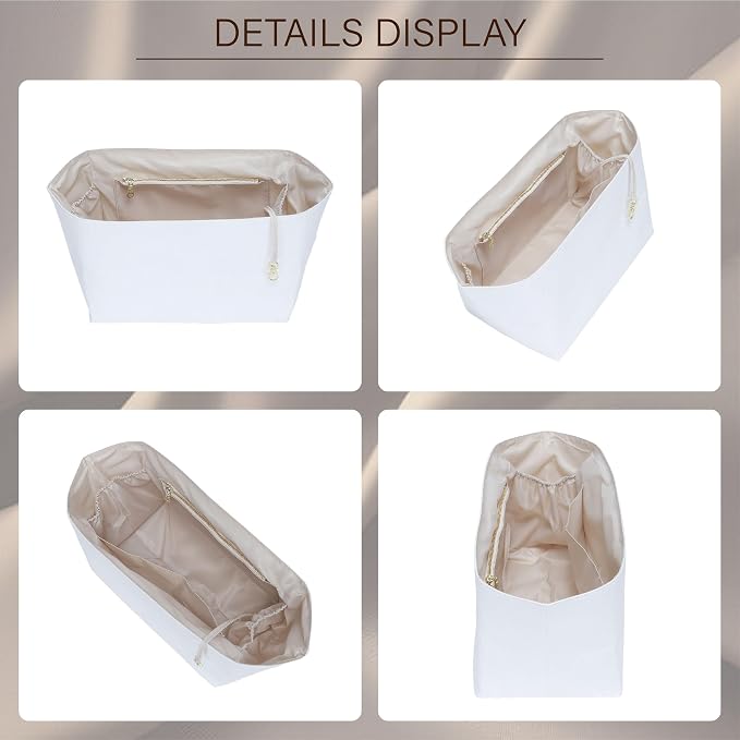 Doxo Purse Organizer Insert for Longchamp Le Pliage Large, 6-Compartment Bag Organizer with YKK Zipper Pocket, Cup Holder, Key Chain, Waterproof DupontPaper Lightweight Handbag Shaper (White Beige,L) - Image 9