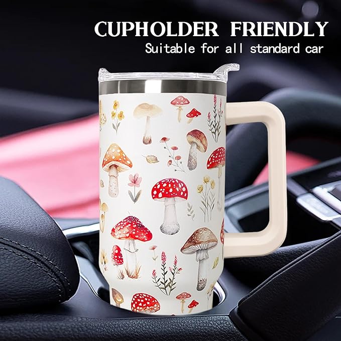 30 Oz Mushroom Tumbler With Handle,Mushroom Coffee Travel Mug Cup Water Bottle,Mushroom Decor,Mushroom Gifts for Women