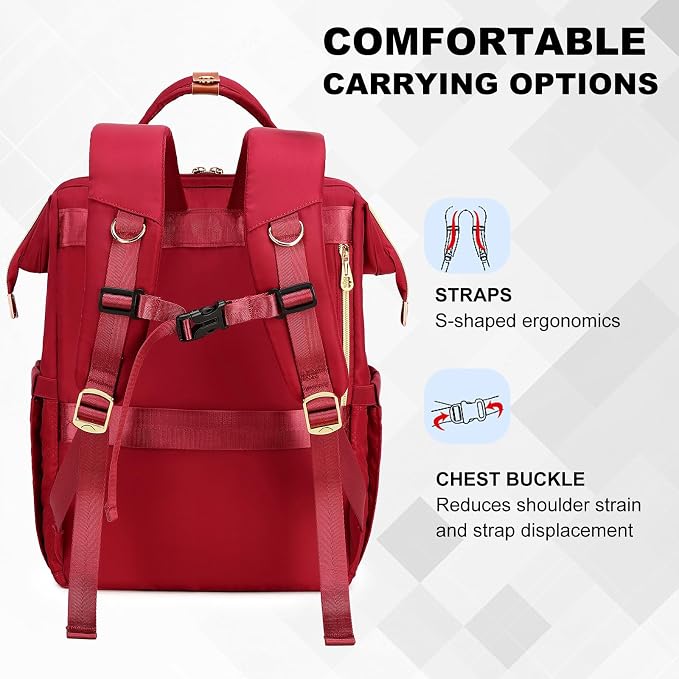 AIJIEKE Lunch Backpack for Women, 15.6 Laptop Backpack, Lunch Box, Red | Water resistant computer bag with insulated leakproof cooler. Travel meal prep backpack for nurse, teacher, college commute - Image 8