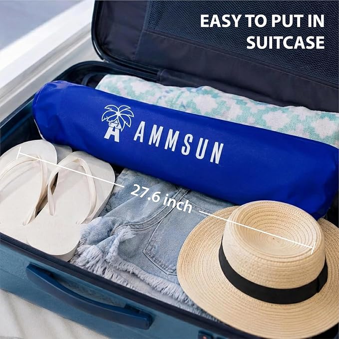 AMMSUN 6.5ft twice folded Portable beach umbrella with sand anchor windproof, Push Button Tilt and Air vent UPF 50+ Protection Fits in a large Suitcase for Patio Garden Beach Pool Backyard Blue - Image 7