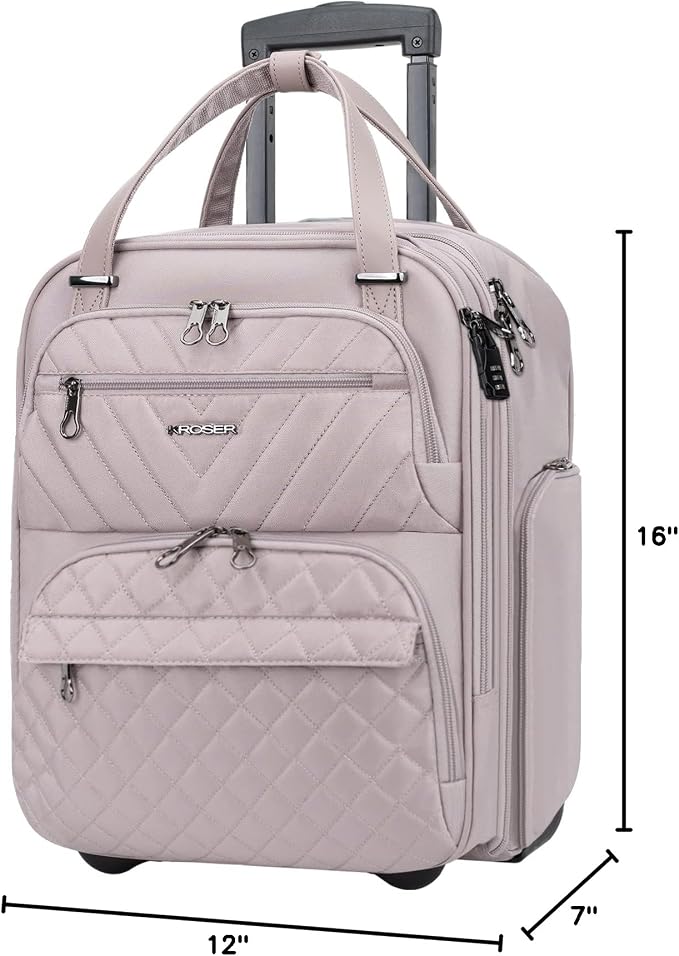 KROSER Carry On Underseat Multi-functional, 16-inch Underseater Lightweight Overnight Suitcase for Women, Dusty Pink - Image 7