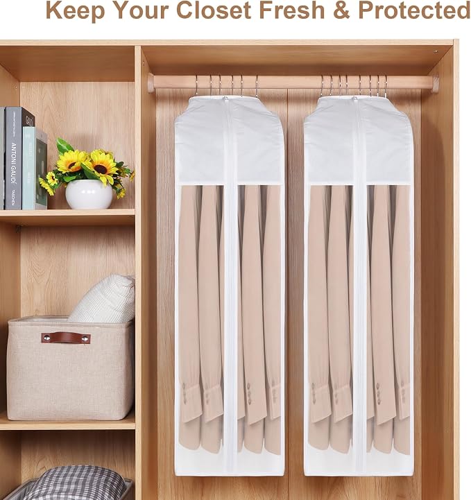 32" Premium Cotton Garment Bag for Hanging Clothes, Breathable Suit Bags for Closet Storage with Extra Large 10" Gusseted & Clear Window, Dust Cover with Zipper for Short Clothes, 3 Pack - Image 6