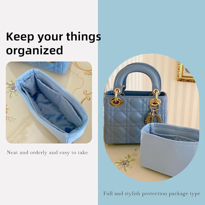 DGAZ Silk Purse Organizer Insert for Lady-Dior Bag(Azure,Mini) | Soft and Lightweight,Perfect Fit,Multi-pocket Storage,Bag Protector,Luxury Bag Care,Handmade,for Smooth Bag Organizer - Image 8
