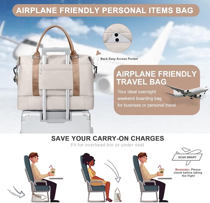 Weekender Bags for Women,Travel Duffle Overnight Bag with Shoe Compartment | Personal Item Carry On Bag,Gym Bag,3 Pcs Set - Image 8
