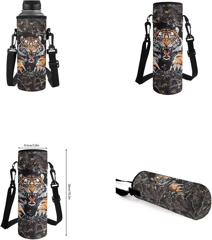 Tiger Camo Backpack for Boys Kids Backpack with Lunch Box Water Bottle Carrier with Strap and Pencil Case Pouch 4PCS Set Bookbag with Front Pocket for School 17 inch Large Capacity School Bag - Image 6
