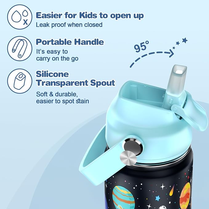 Bevalsa Kids Backpack for Boys with 14oz Insulated Bottle, School Bags for Kids & BPA-FREE Stainless Steel Metal Bottle with Straw Lid for Elementary Middle School Student (Space) - Image 8