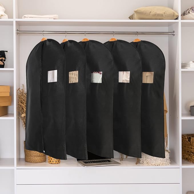 24 Pack Black Garment Bag Bulk for Closet Storage 40 Inch Hanging Suit Bags Cover Clothes Cover for Hanging with Zipper and Clear Window for Travel Men Coat Jacket Dance Dress - Image 7