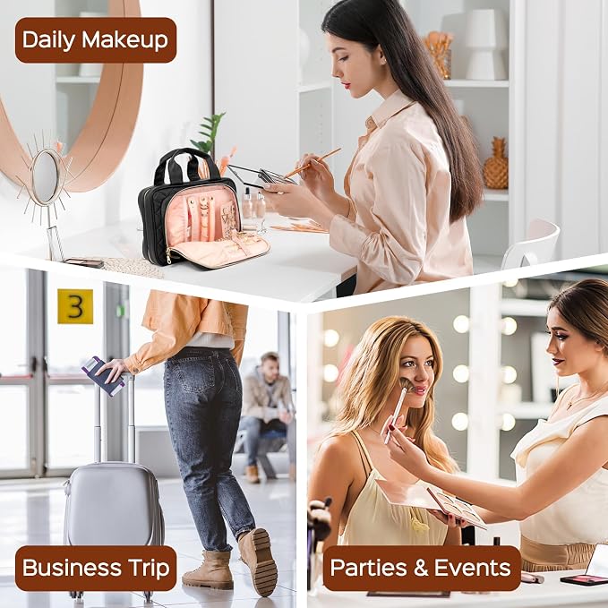 Hanging Makeup Bag with Built-In Mirror – Travel Toiletry & Cosmetic Organizer for Women and Performers - Image 6
