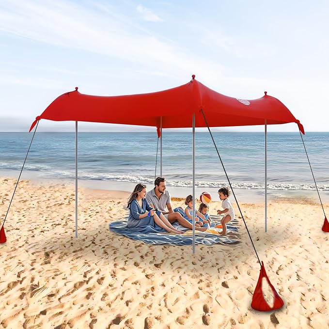 UMARDOO Family Beach Tent Canopy Sun Shade Portable, Large Compact Beach Sun Shelter Easy Setup with Packable Bag for Outdoor Travel (Red, 12X12 FT.) - Image 5