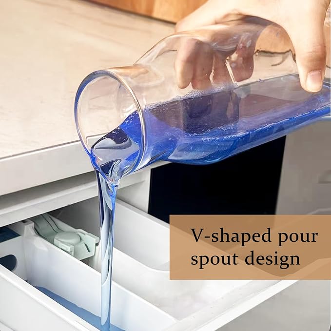 Glass Laundry Storage Containers Set, 4 Pack Liquid Detergent Dispenser with Cork Lid & Laundry Room Organization Jar with Acacia Lid, Fabric Softener Dispenser Bottles and Powder Detergent Organizer - Image 7