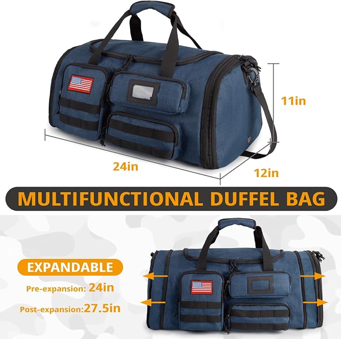 Expandable Gym Bag For Men,Tactical Large 3 in 1 Sports Duffle Bag With Shoes Compartment,Water Resistant Sports Gym Tote Bags Multi-functional Weekend Travel Backpack Overnight Bag - Image 7